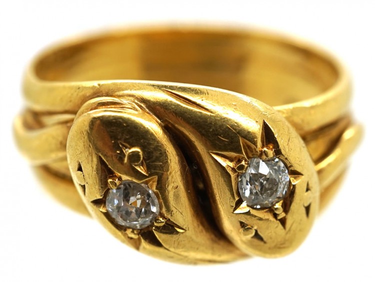 Edwardian 18ct Gold Double Snake Ring Set With Diamonds