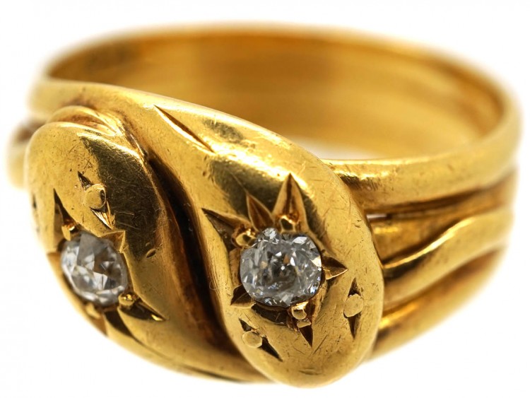 Edwardian 18ct Gold Double Snake Ring Set With Diamonds