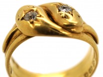 Edwardian 18ct Gold Double Snake Ring Set With Diamonds