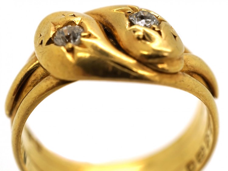 Edwardian 18ct Gold Double Snake Ring Set With Diamonds