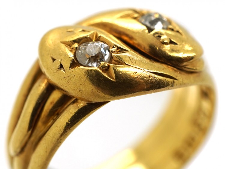 Edwardian 18ct Gold Double Snake Ring Set With Diamonds