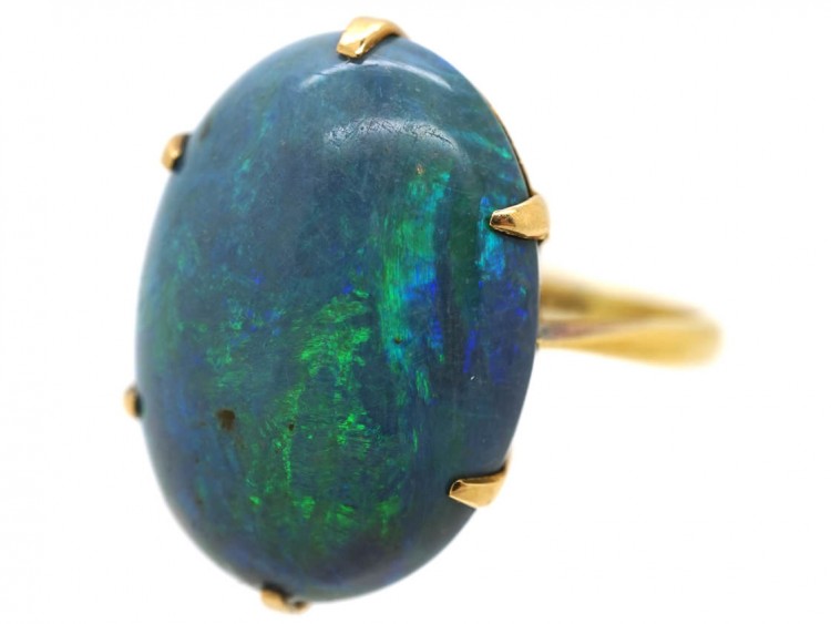 Art Deco 18ct Gold & Black Opal Ring