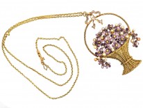 Edwardian 15ct Gold, Rose Diamonds, Natural Pearls & Enamel Basket of Flowers Necklace