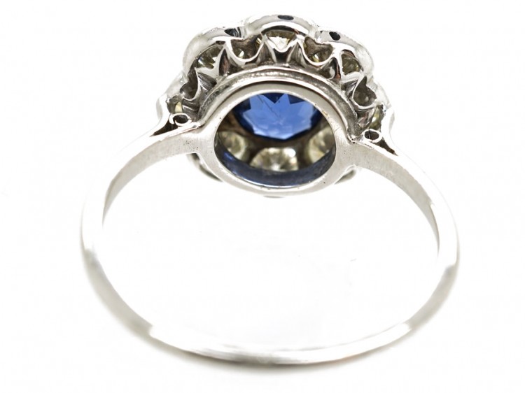 Edwardian 18ct White Gold & Platinum, Sapphire & Diamond Cluster Ring