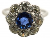Edwardian 18ct White Gold & Platinum, Sapphire & Diamond Cluster Ring