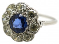Edwardian 18ct White Gold & Platinum, Sapphire & Diamond Cluster Ring
