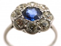 Edwardian 18ct White Gold & Platinum, Sapphire & Diamond Cluster Ring