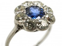 Edwardian 18ct White Gold & Platinum, Sapphire & Diamond Cluster Ring