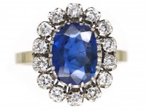 18ct White Gold, Burma Sapphire & Diamond Oval Cluster Ring
