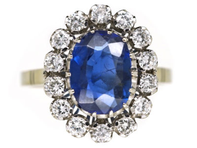 18ct White Gold, Burma Sapphire & Diamond Oval Cluster Ring