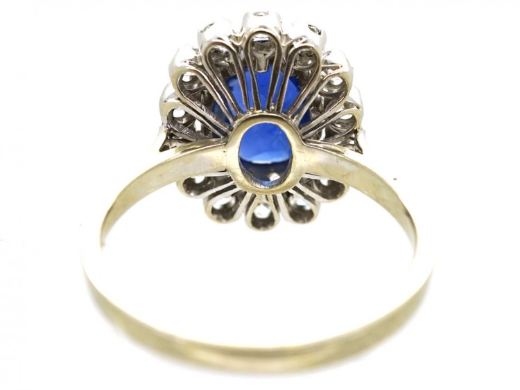 18ct White Gold, Burma Sapphire & Diamond Oval Cluster Ring