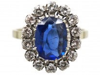 18ct White Gold, Burma Sapphire & Diamond Oval Cluster Ring