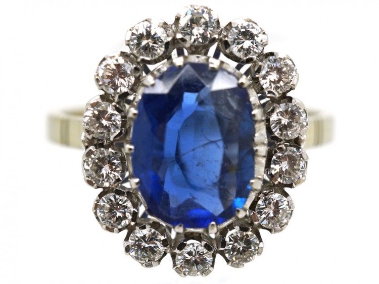 18ct White Gold, Burma Sapphire & Diamond Oval Cluster Ring