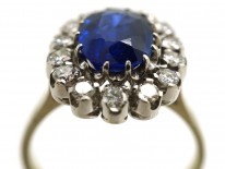 18ct White Gold, Burma Sapphire & Diamond Oval Cluster Ring