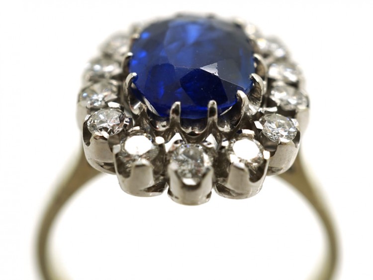 18ct White Gold, Burma Sapphire & Diamond Oval Cluster Ring