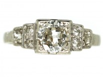 Art Deco Diamond Solitaire Ring With Diamond Set Shoulders