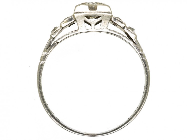 Art Deco Diamond Solitaire Ring With Diamond Set Shoulders