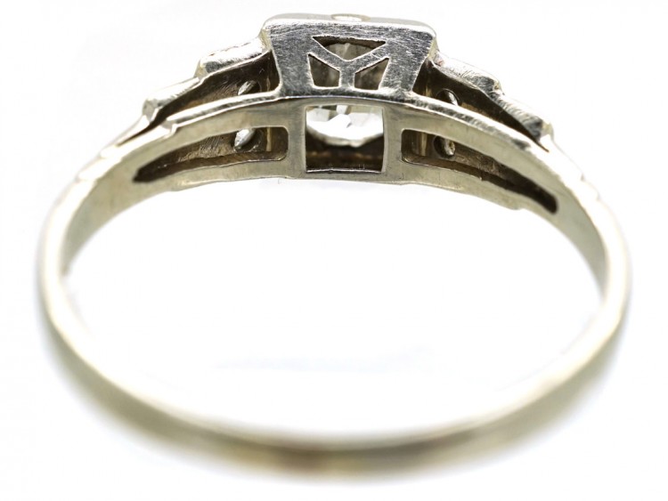 Art Deco Diamond Solitaire Ring With Diamond Set Shoulders