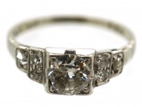 Art Deco Diamond Solitaire Ring With Diamond Set Shoulders
