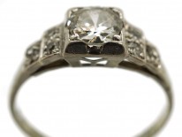 Art Deco Diamond Solitaire Ring With Diamond Set Shoulders