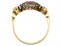 Edwardian 18ct Gold, Ruby & Rose Diamond Cluster Ring With Ruby Shoulders