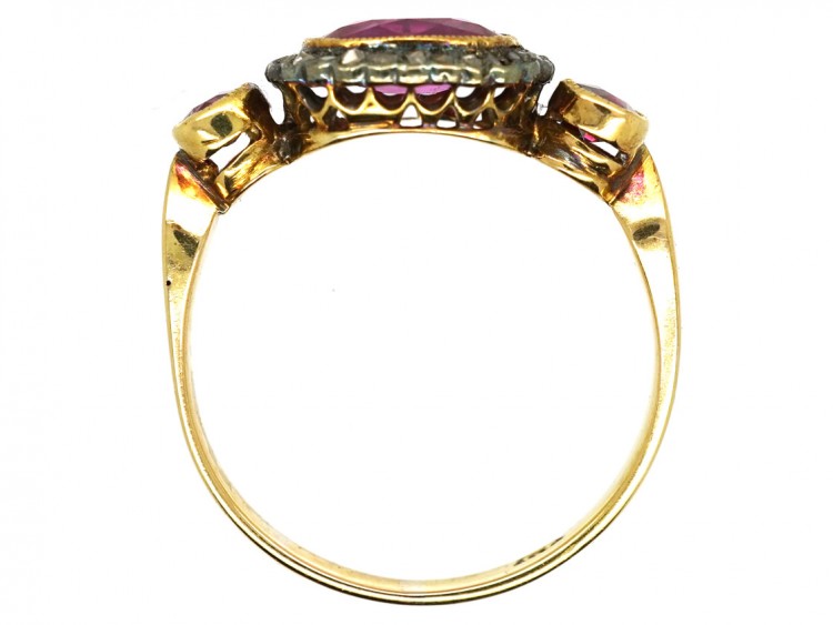 Edwardian 18ct Gold, Ruby & Rose Diamond Cluster Ring With Ruby Shoulders