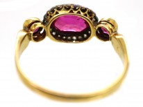 Edwardian 18ct Gold, Ruby & Rose Diamond Cluster Ring With Ruby Shoulders