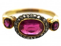 Edwardian 18ct Gold, Ruby & Rose Diamond Cluster Ring With Ruby Shoulders