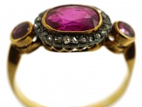 Edwardian 18ct Gold, Ruby & Rose Diamond Cluster Ring With Ruby Shoulders