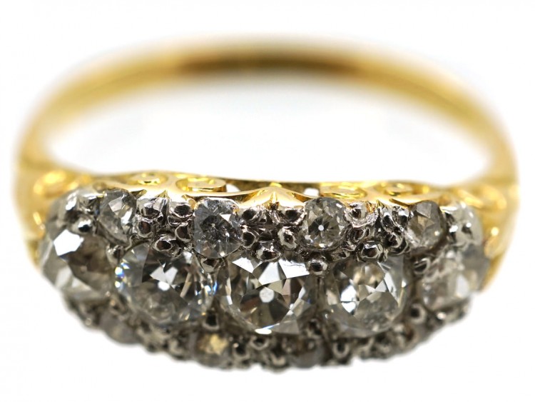 Edwardian 18ct Gold & Platinum Five Stone Diamond Cluster Ring