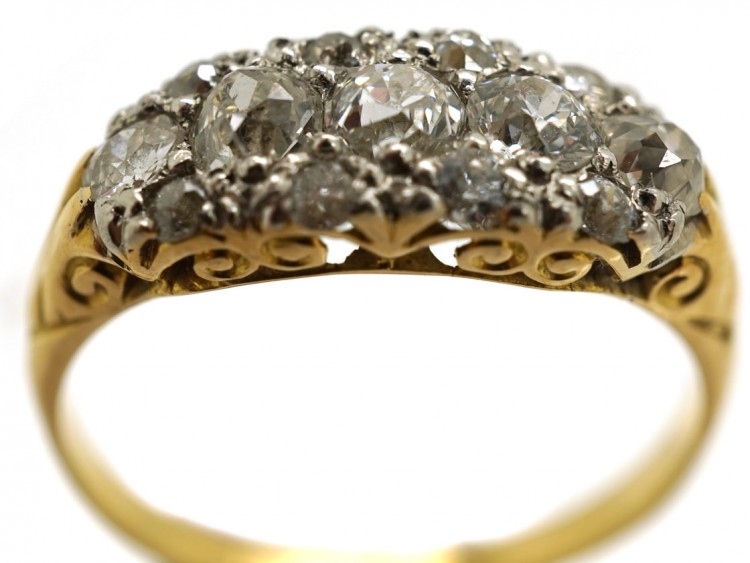 Edwardian 18ct Gold & Platinum Five Stone Diamond Cluster Ring