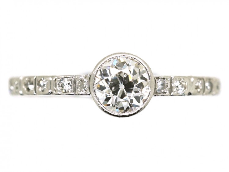 Art Deco Diamond Solitaire Ring With Diamond Set Shank