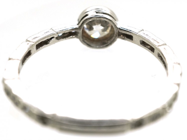 Art Deco Diamond Solitaire Ring With Diamond Set Shank