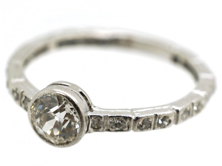 Art Deco Diamond Solitaire Ring With Diamond Set Shank