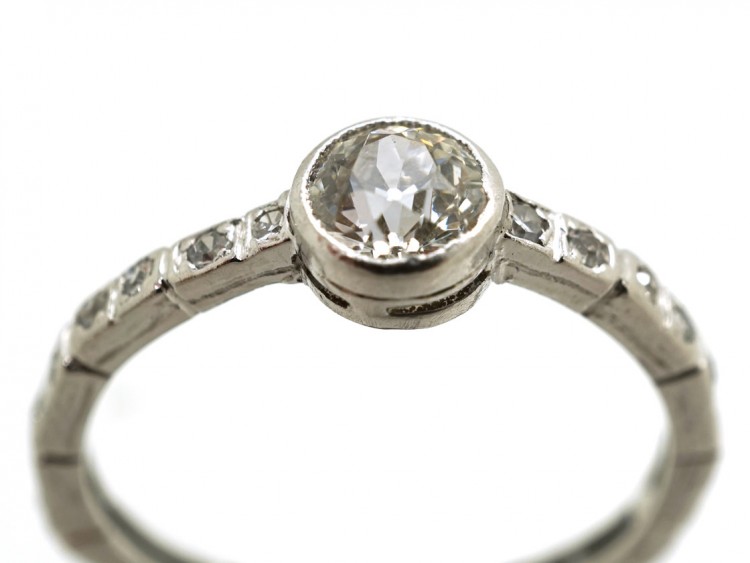 Art Deco Diamond Solitaire Ring With Diamond Set Shank