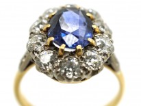 18ct Gold & Platinum, Sapphire & Diamond Oval Cluster Ring
