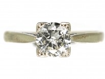 Art Deco 18ct White Gold & Platinum, Diamond Solitaire Ring in a Square Mount