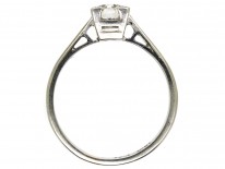Art Deco 18ct White Gold & Platinum, Diamond Solitaire Ring in a Square Mount