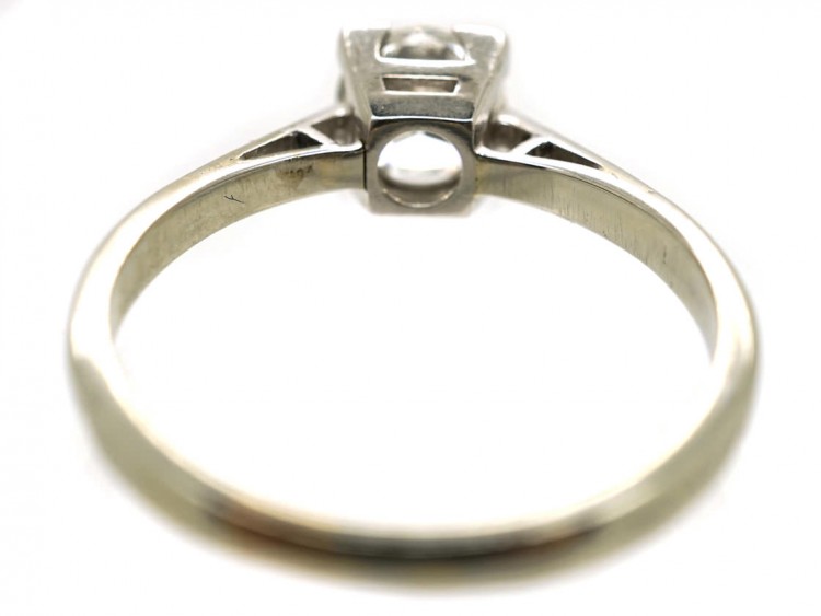 Art Deco 18ct White Gold & Platinum, Diamond Solitaire Ring in a Square Mount