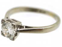 Art Deco 18ct White Gold & Platinum, Diamond Solitaire Ring in a Square Mount