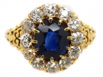 Victorian 18ct Gold, Sapphire & Diamond Oval Cluster Ring