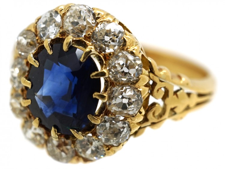 Victorian 18ct Gold, Sapphire & Diamond Oval Cluster Ring