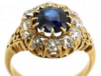 Victorian 18ct Gold, Sapphire & Diamond Oval Cluster Ring