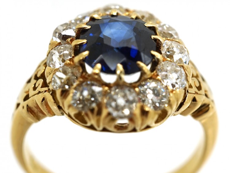 Victorian 18ct Gold, Sapphire & Diamond Oval Cluster Ring