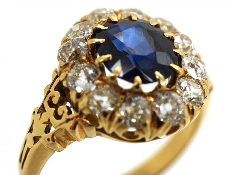 Victorian 18ct Gold, Sapphire & Diamond Oval Cluster Ring