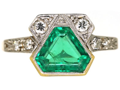Art Deco 18ct Gold & Platinum, Emerald & Diamond Ring