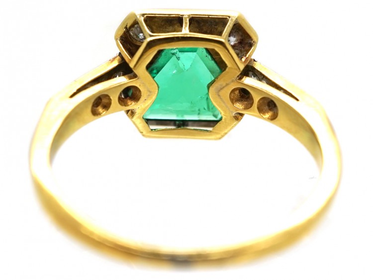 Art Deco 18ct Gold & Platinum, Emerald & Diamond Ring