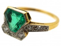 Art Deco 18ct Gold & Platinum, Emerald & Diamond Ring