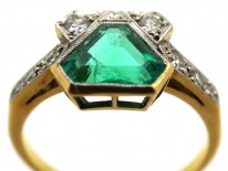 Art Deco 18ct Gold & Platinum, Emerald & Diamond Ring