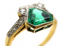 Art Deco 18ct Gold & Platinum, Emerald & Diamond Ring